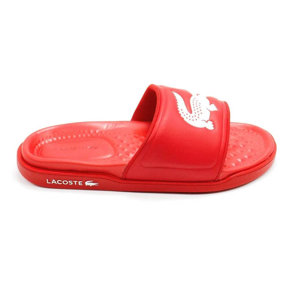 NEW LACOSTE men's croco dualiste slide sandal in red